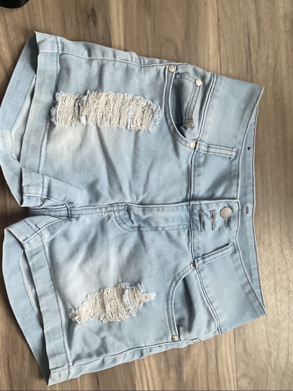 Women's Light Blue Distressed Denim Shorts - Casual Mid-Rise